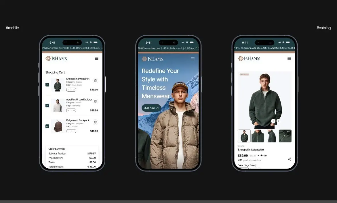 IsHamn store on three phones