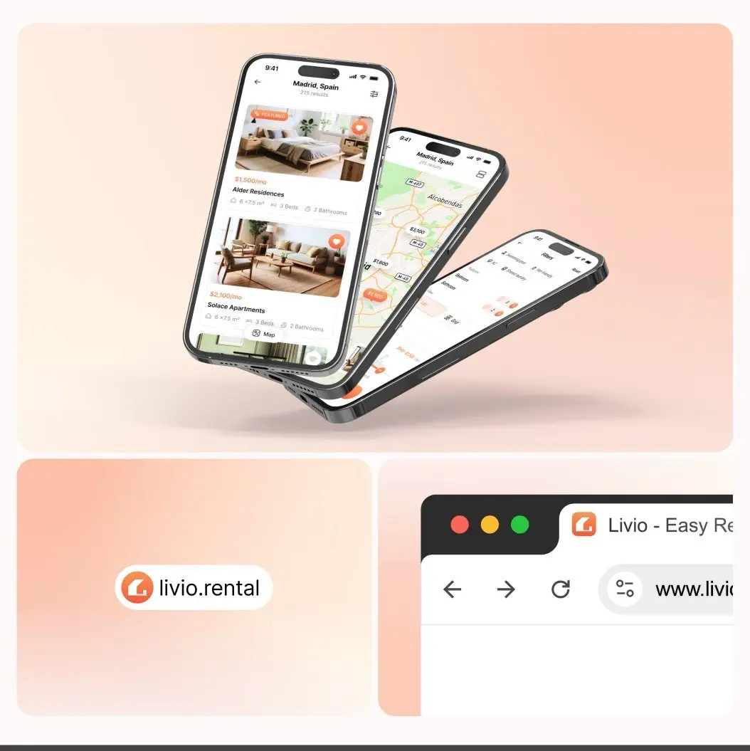 Livio app on three phones and its web address