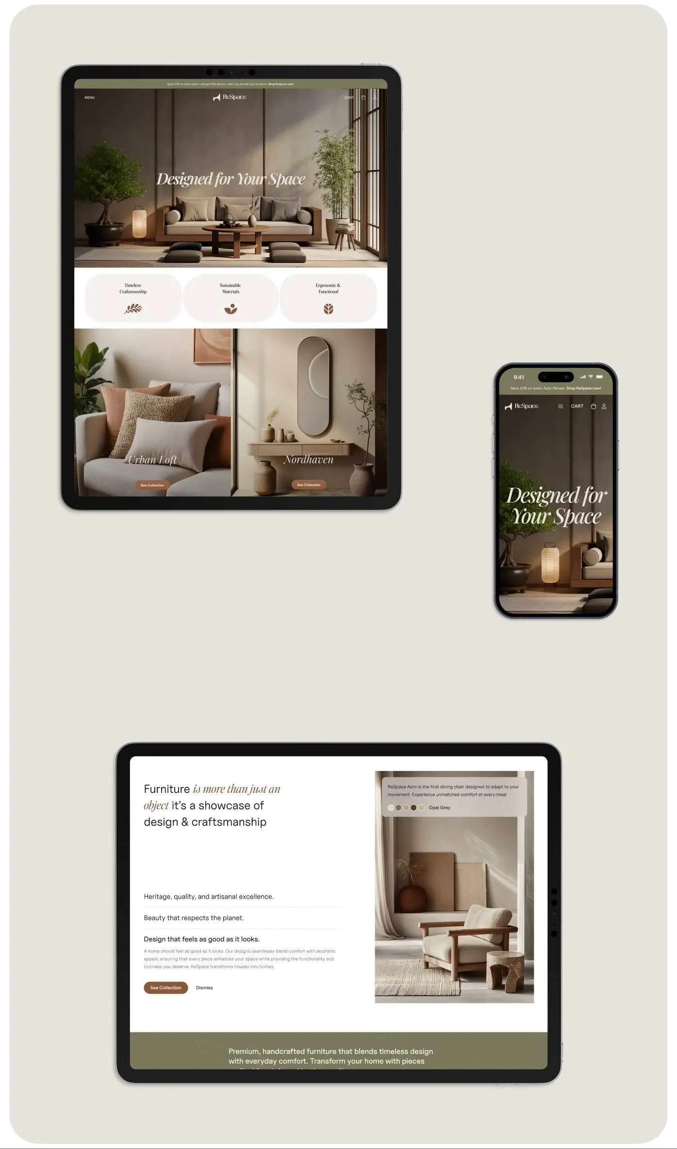 ReSpace website on a tablet, a phone and a desktop