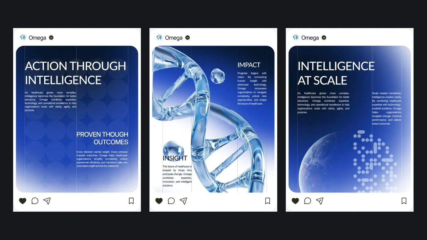 Three posts from a blue social series on AI and intelligence