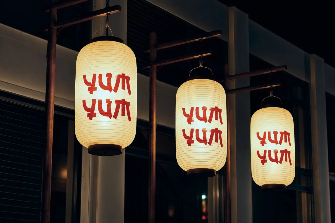 YumYum paper lanterns at night